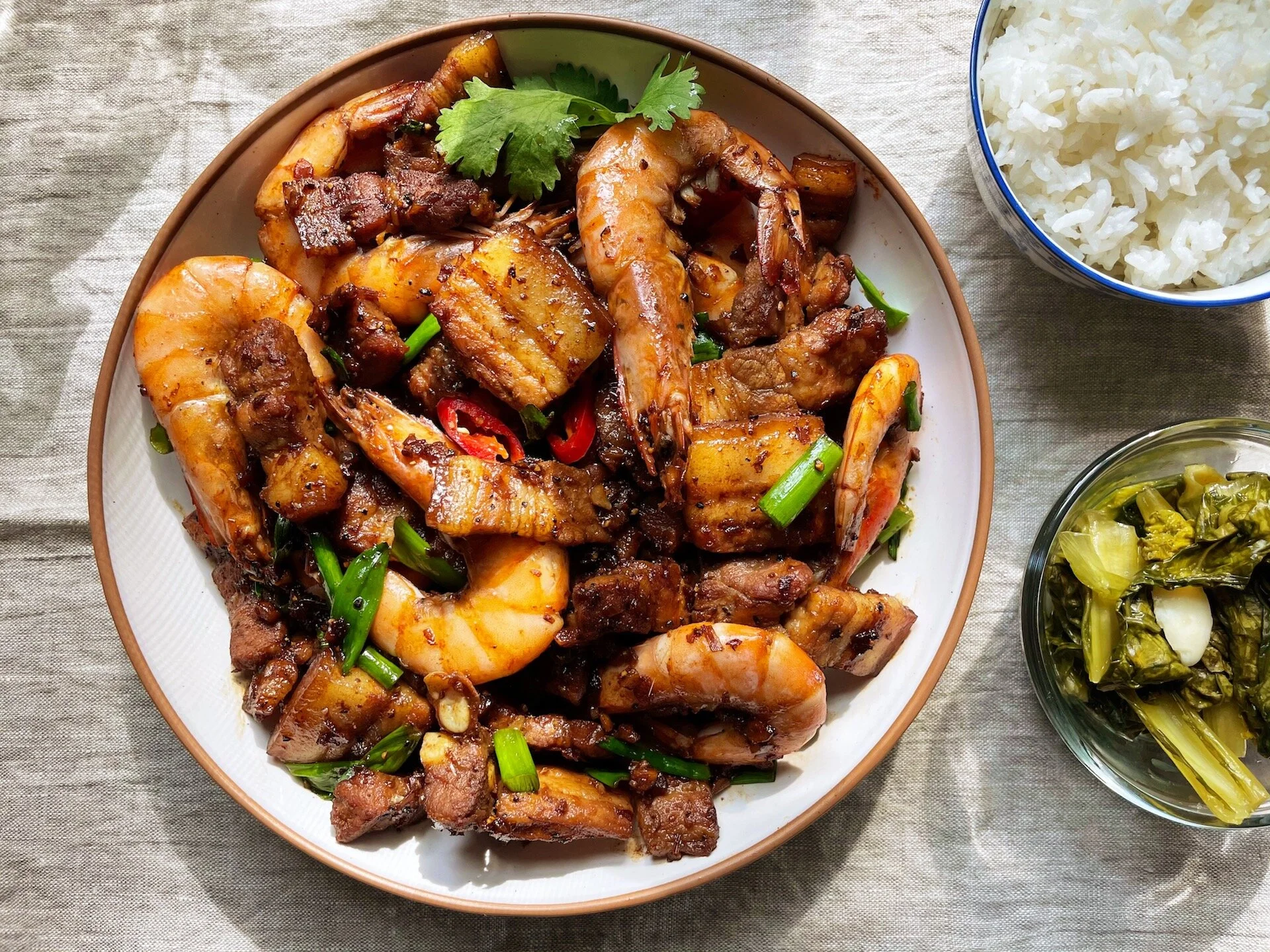 Pork belly and shrimp combinations for Korean grill dining